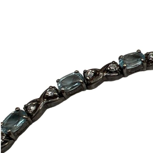925 Sterling Silver Blue Topaz & Cubic Zirconia Bracelet.  B46 - Picture 14 of 14